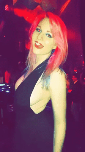 Gif - Stunner With Pinkish Hair Flashing One Of Her Pierced Nips