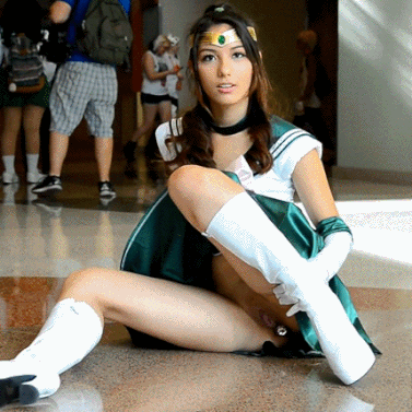 Gif - Horny Cosplayer Flashes