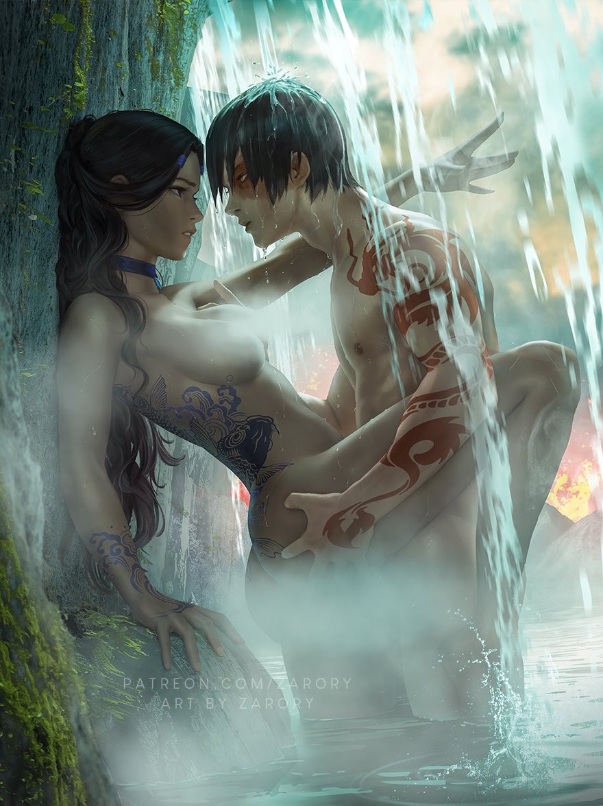 Katara and zuko - nail under the water fall.